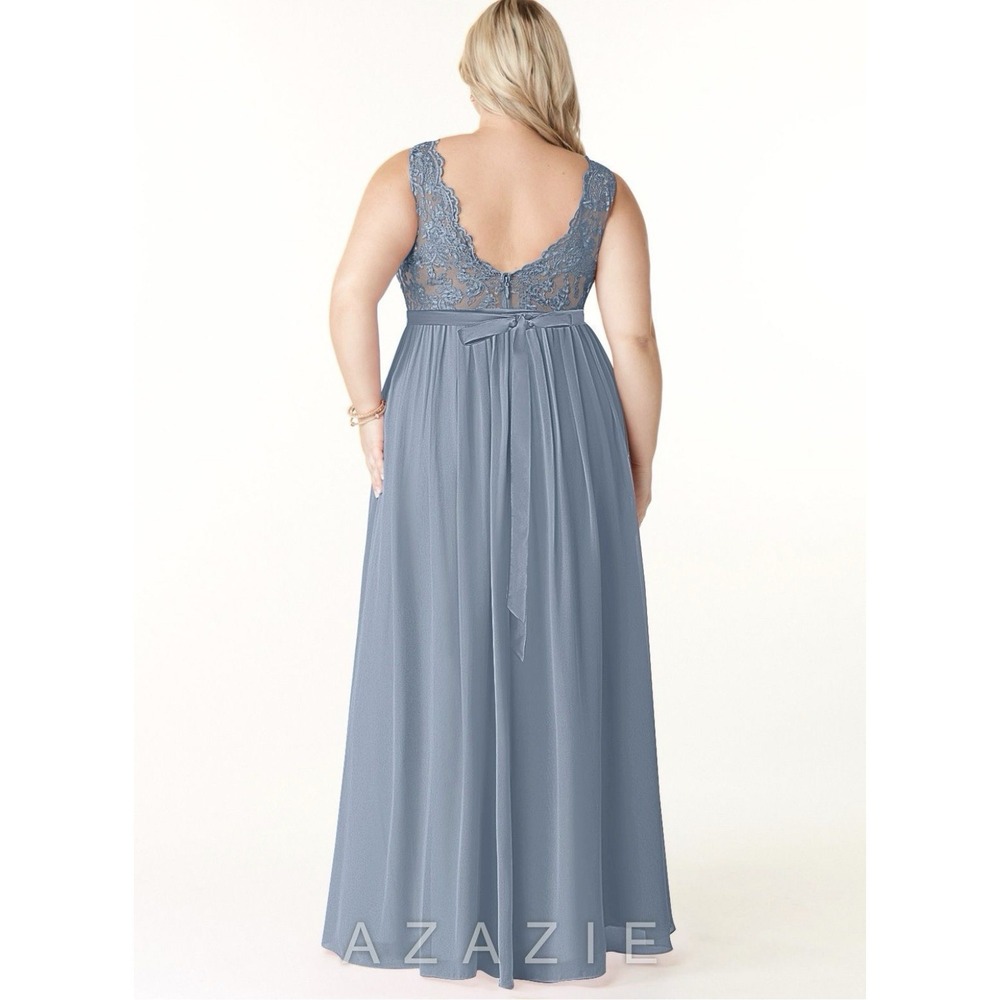 Azazie Dress Size 22 Plus Size Pockets Leg Slit Chiffon Wedding Guest Bridesmaid - Picture 2 of 6